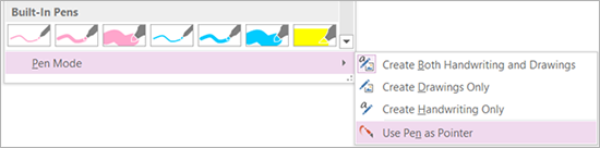 built-in pen mode options