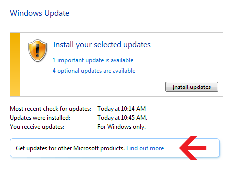 Enabling Microsoft updates in Windows Update Enabling Microsoft updates in Windows Update