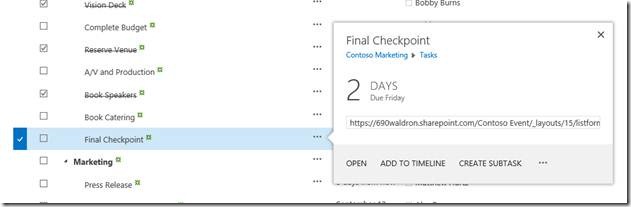 clip_image004 Screenshot of clicking into a checklist item and a details card popping up