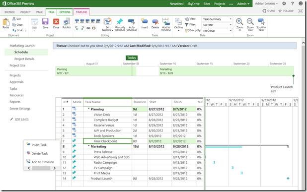 clip_image030 timeline and a list of tasks below it