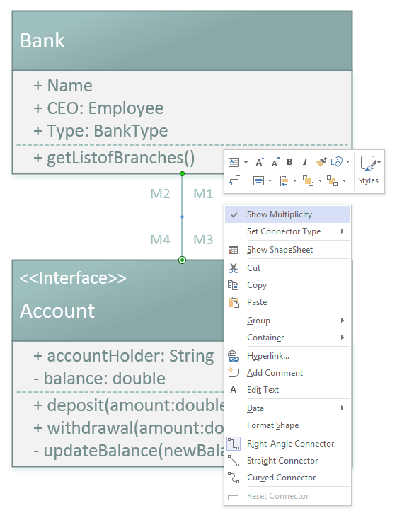 Visio UML Class diagram - Show multiplicity
