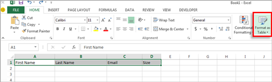 Format as Table button