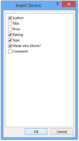 Insert Slicers Dialog Insert Slicers Dialog