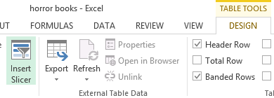 Design tab of the Table Tools ribbon Design tab of the Table Tools ribbon