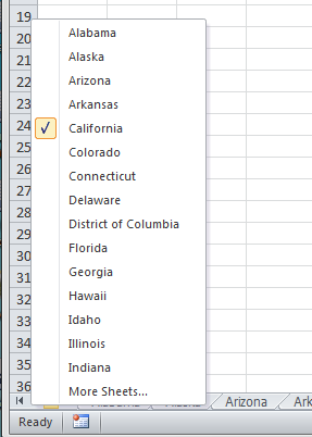 Pop-up list of worksheets in workbook