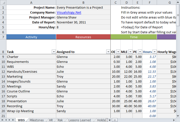 Project plan template open in Excel Project plan template open in Excel