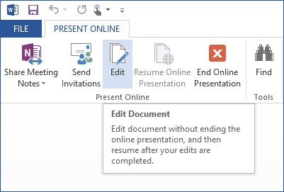 In the "present online" menu option, "edit" is selected