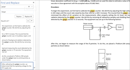 find and replace menu