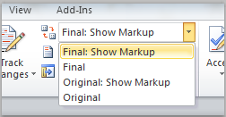 Display for Review drop-down list on ribbon Display for Review drop-down list on ribbon.