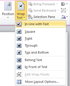 Wrap text menu on Format tab Wrap text menu on Format tab