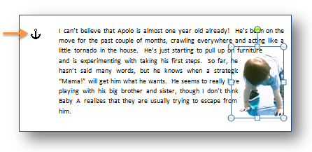 Page with text, floating figure, and arrow pointing to anchor Page with text, floating figure, and arrow pointing to anchor