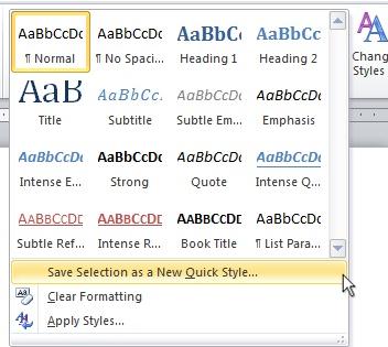 Save Selection as a New Quick Style Save Selection as a New Quick Style