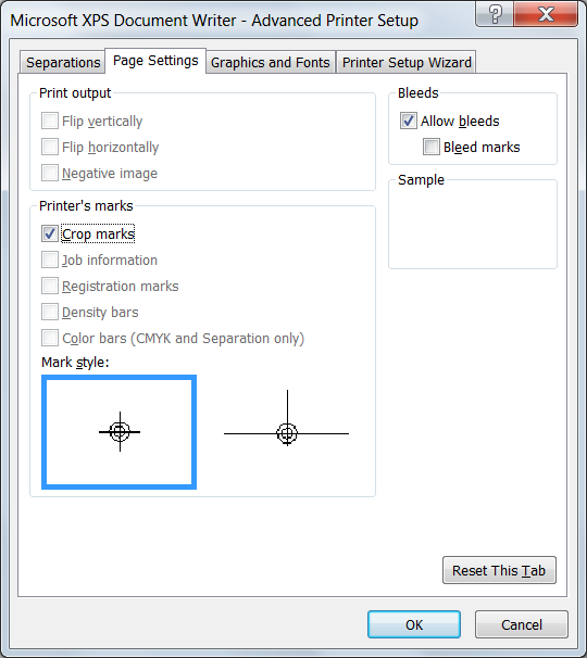 Advanced Printer Setup dialog box Advanced Printer Setup dialog box