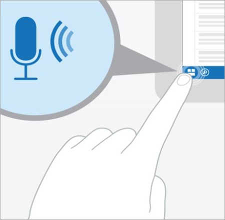 a finger is touching and holding the icon and prompted to speak