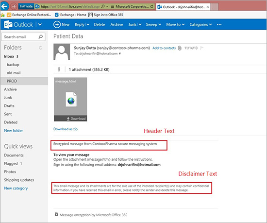 Screenshot of custom branding with Message Encryption