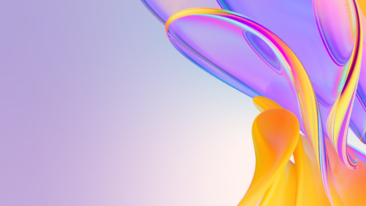 An abstract image with pink, orange, and purple swirls on a purple background