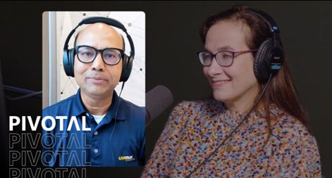 A graphic from the Pivotal podcast with Hayete Gallot interviewing Shamim Mohammad.