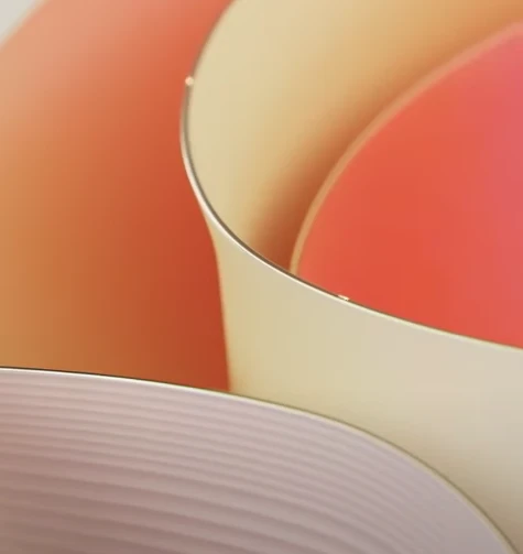 A decorative abstract swirl of coral and orange