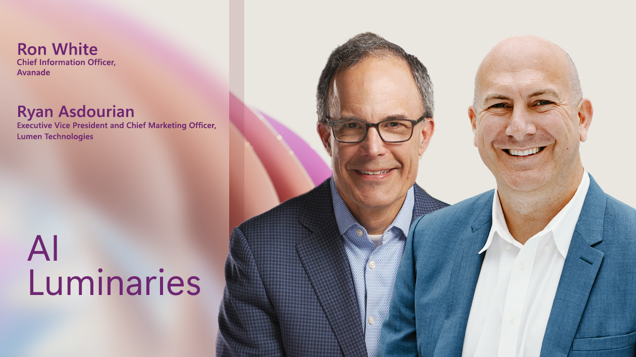 Abstract image in the background with images of Ron White and Ryan Asdourian in front.