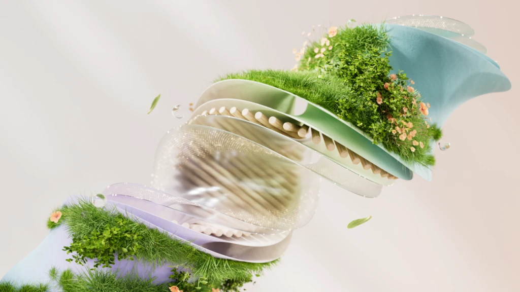 A decorative image of spiraling abstract art with greenery and flowers throughout.