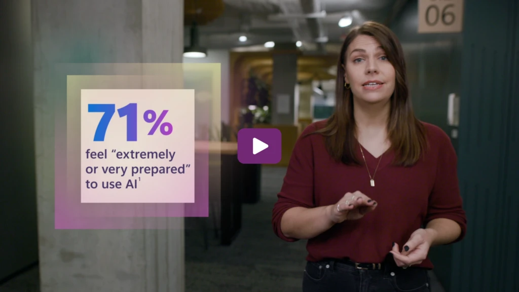 A clickable image that says 71% feel extremely or very well prepared to use AI