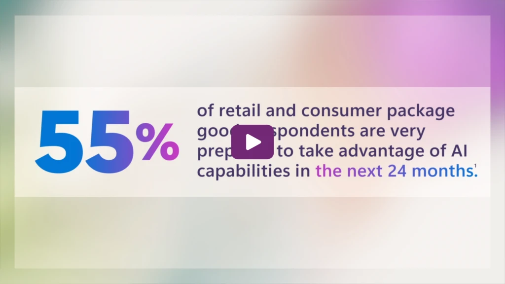 A clickable image that says 55% of retail and consumer package goods respondents are very prepared to take advantage of AI capabilities in the next 24 months