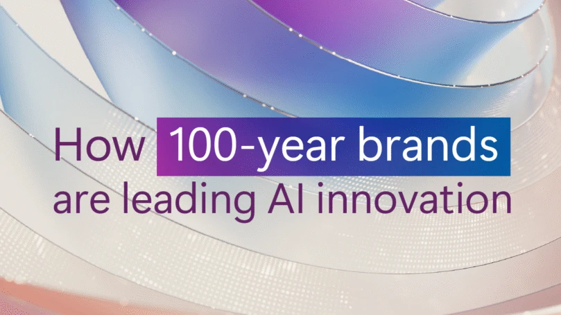 Abstract background with text that reads "How 100-year brands are leading AI innovation"