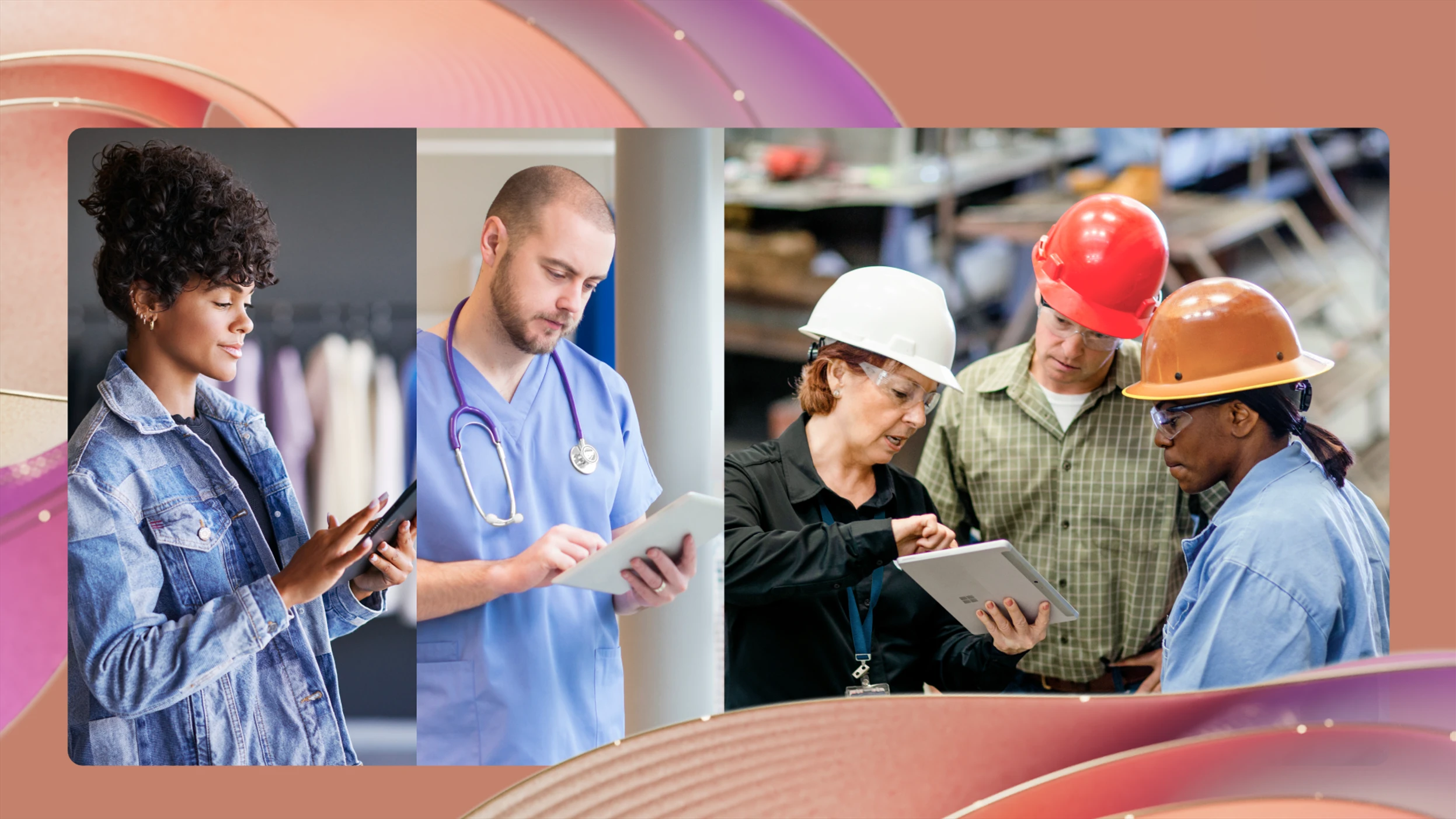 People working across the healthcare and automotive industry.