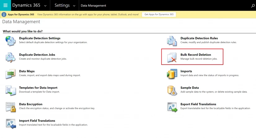 Bulk record deletion screenshot