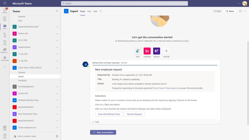 Figure 2 - Escalation request card in Teams channel