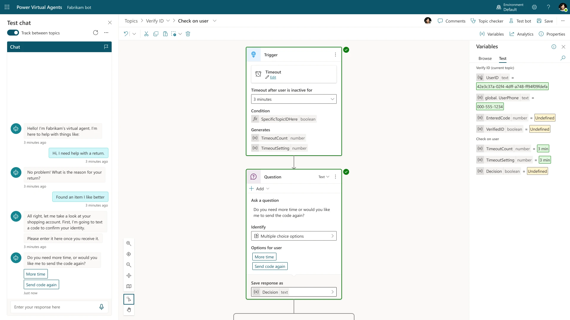 An example of the event extensibility and contextual triggers capability. It shows a conversation topic design with a trigger identifying overlapping topics which then results in a question for did you mean.