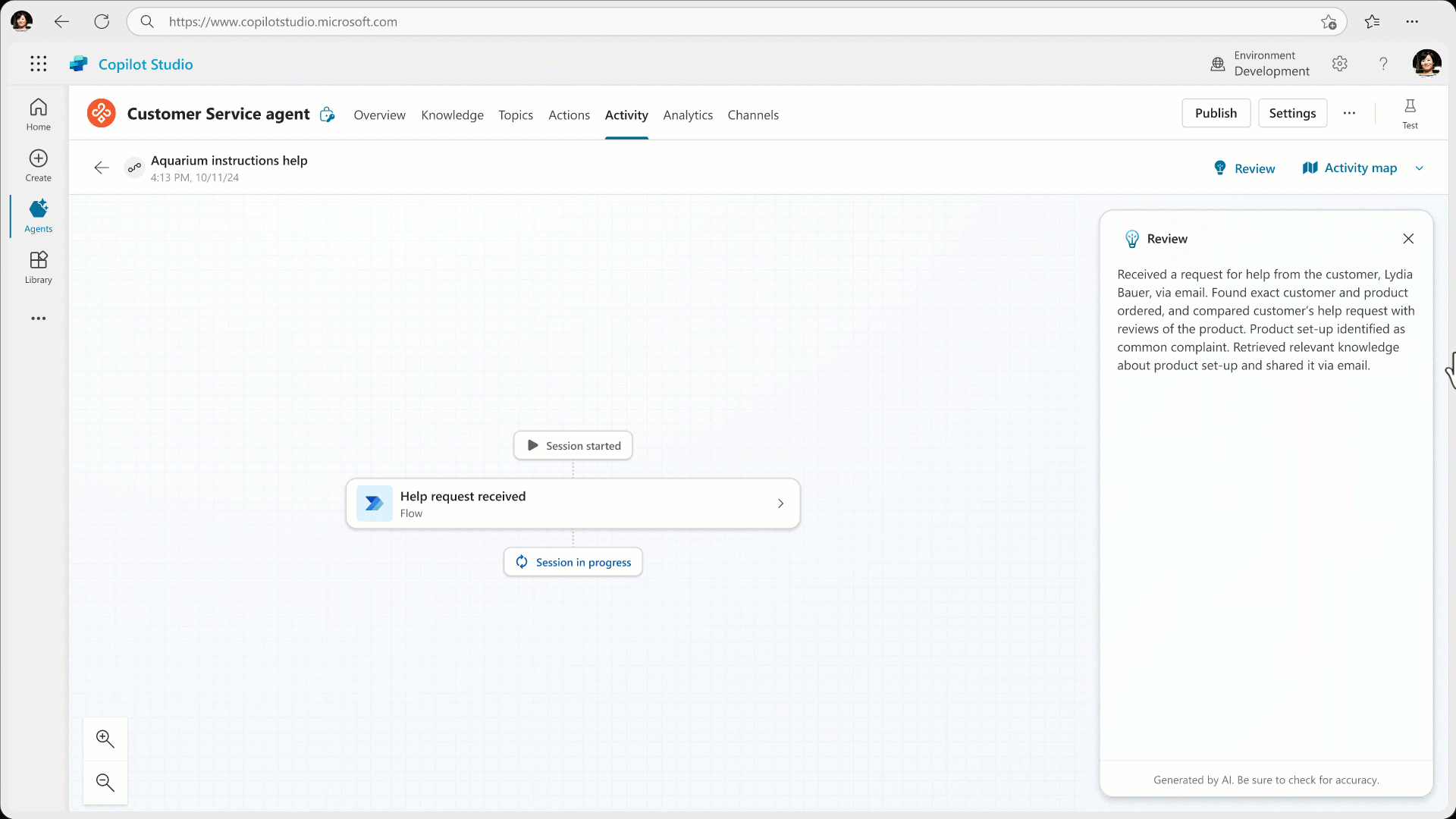 A GIF that shows a list of a customer service agents' recent activity.