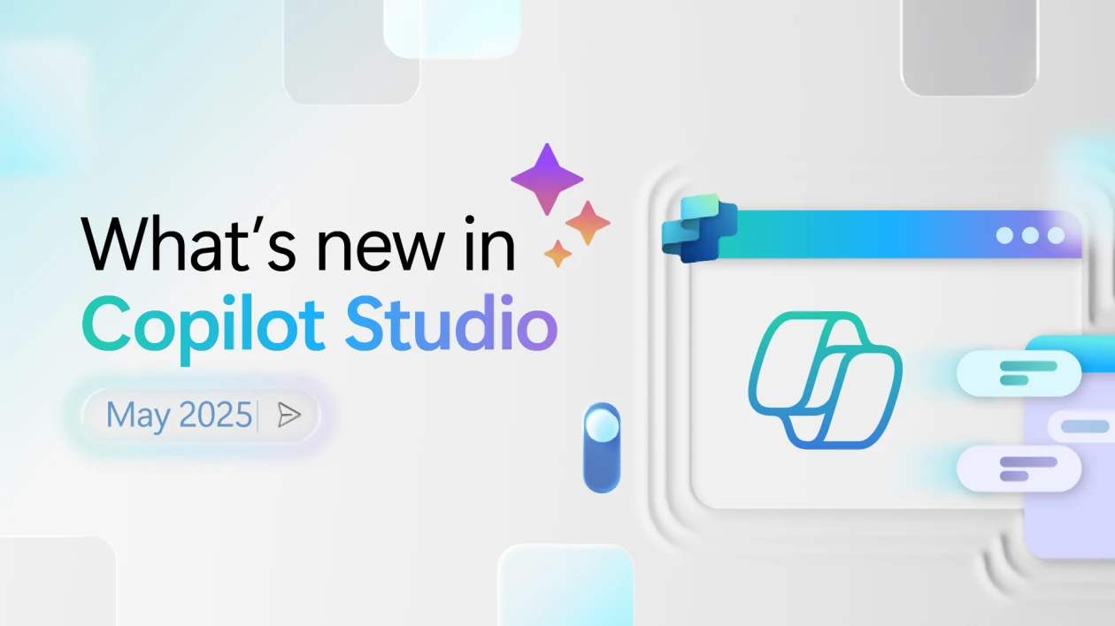 Title card with the words Whats new in Copilot Studio next to an abstract image of the Copilot Studio icon