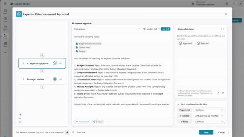 A gif showing AI approval for expense reimbursement