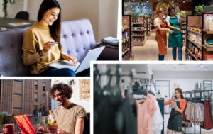 Collage of images of people on computers