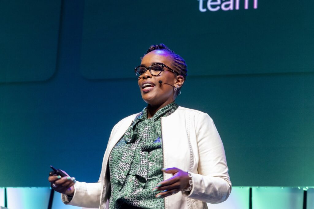 A woman in a white jacket