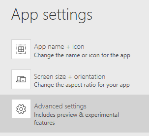 App settings > Advanced settings