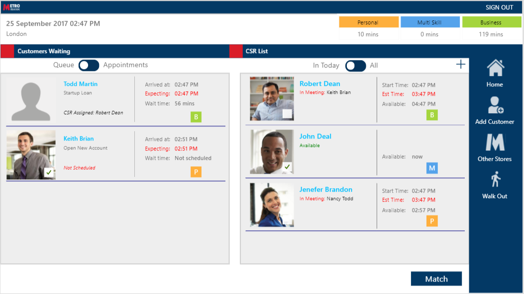 Screenshot of Metro Bank Greeter app