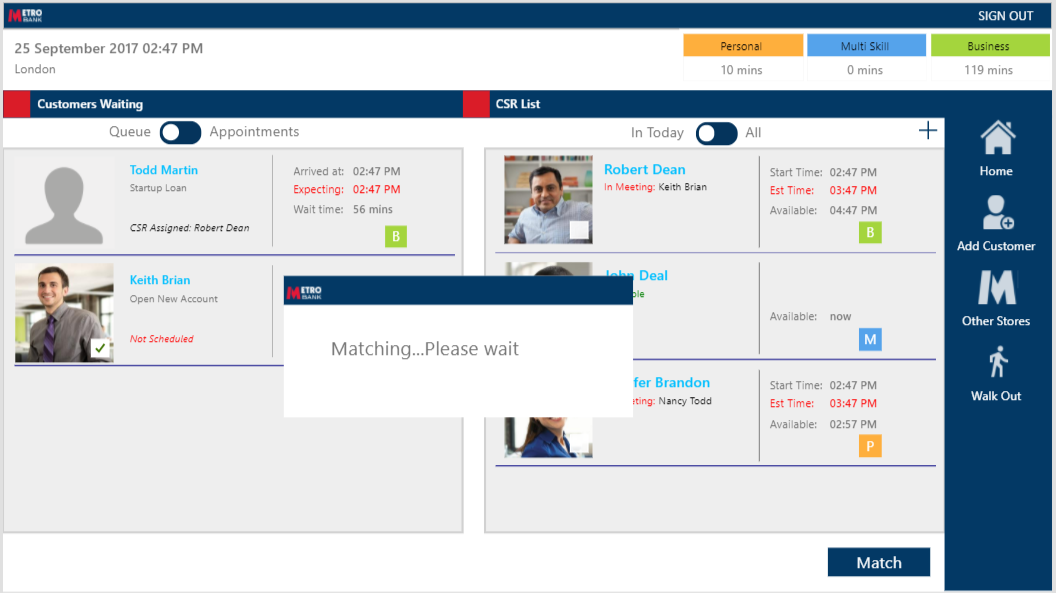 Screenshot of matching experience in greeter app