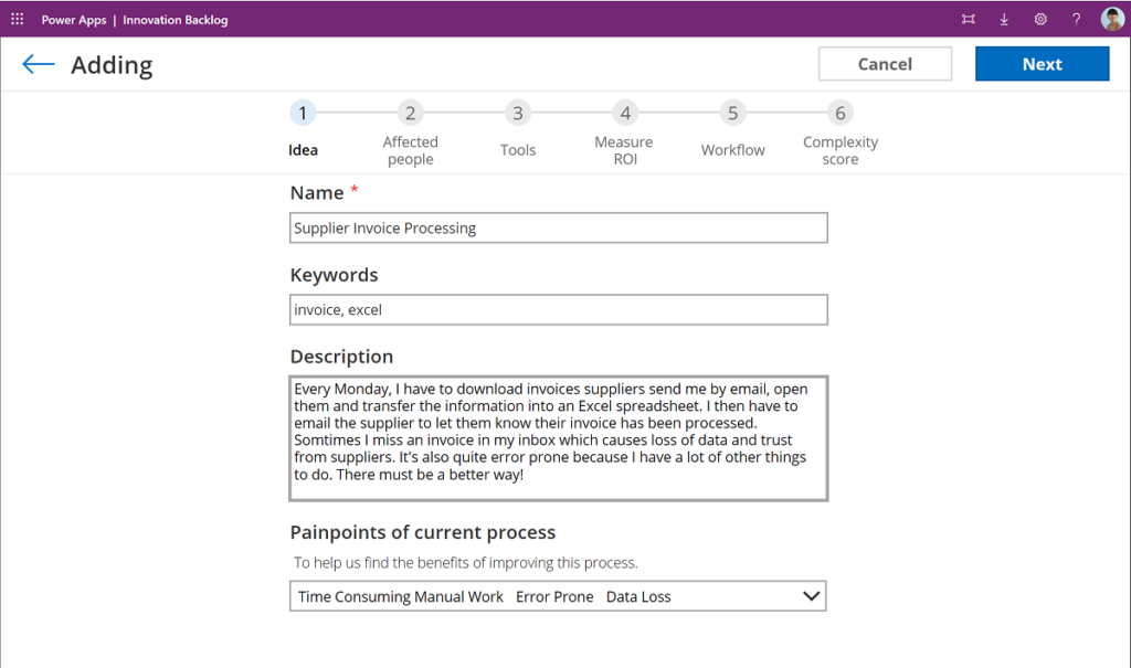 Innovation Backlog - Add new idea