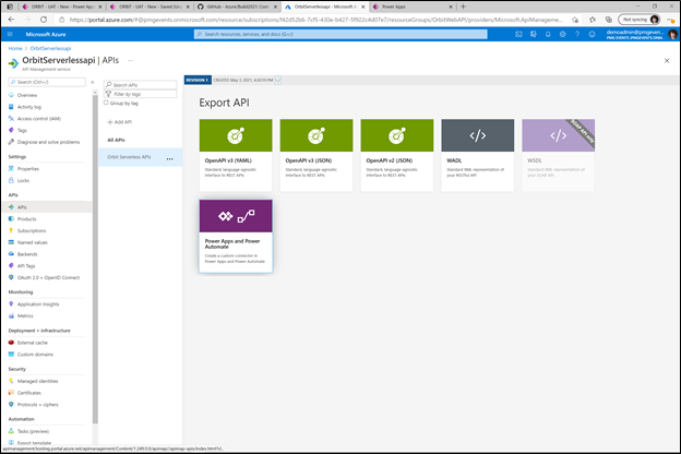 Figure 2. Easily export your API from Azure API Management to Power Apps or Power Automate as a custom API Management connector