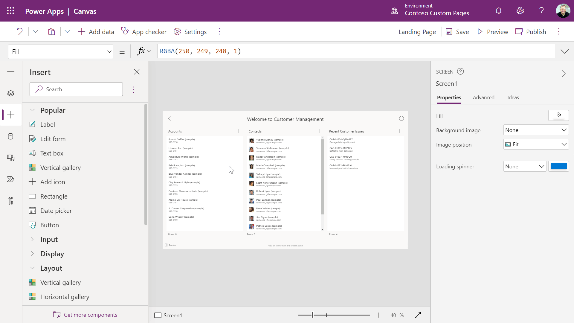 Canvas designer authoring custom page with navigation