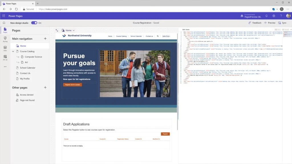 Microsoft Power Pages&rsquo; professional developer code first environment.
