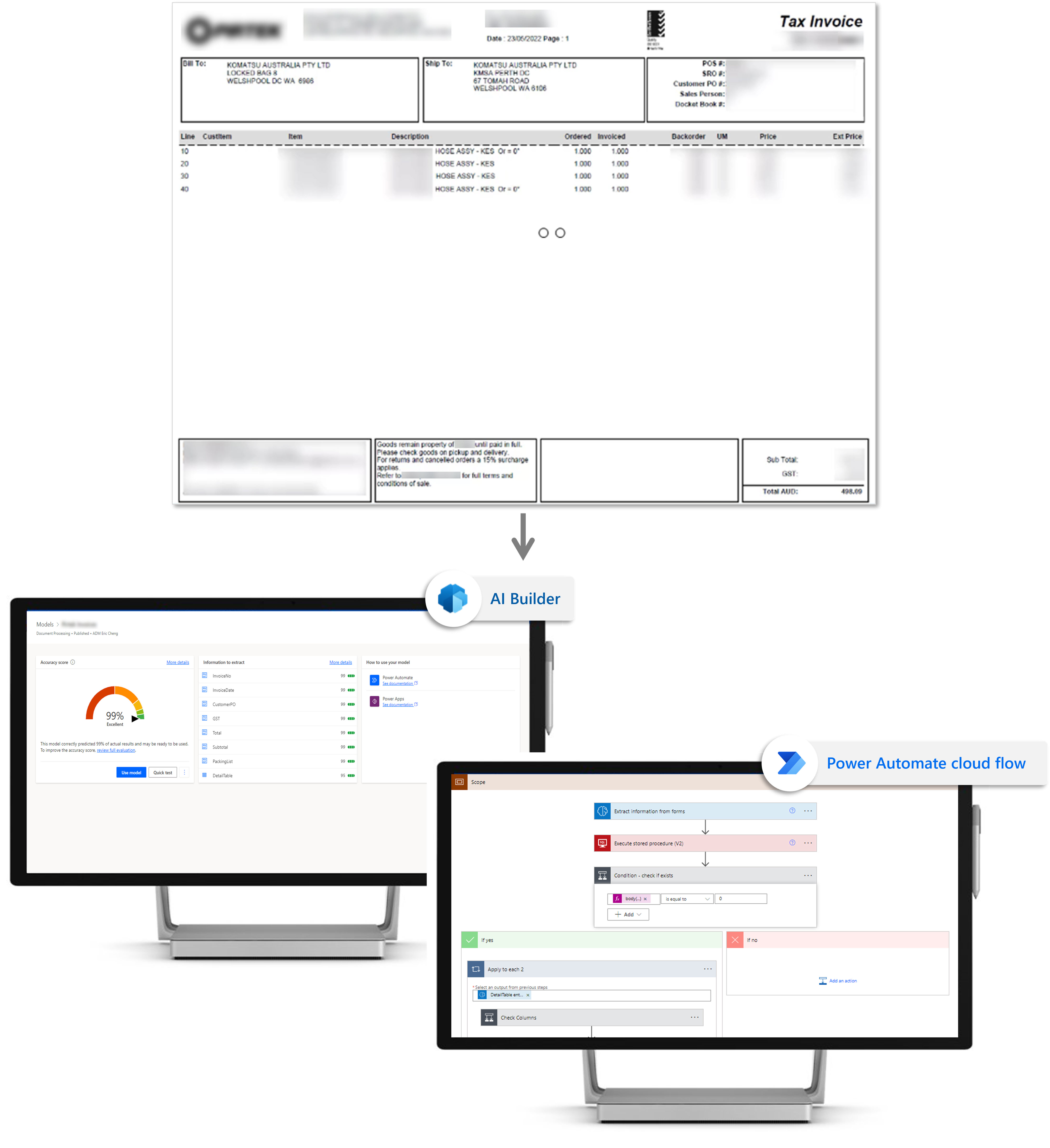 AI Builder document processing for extracting invoice data
