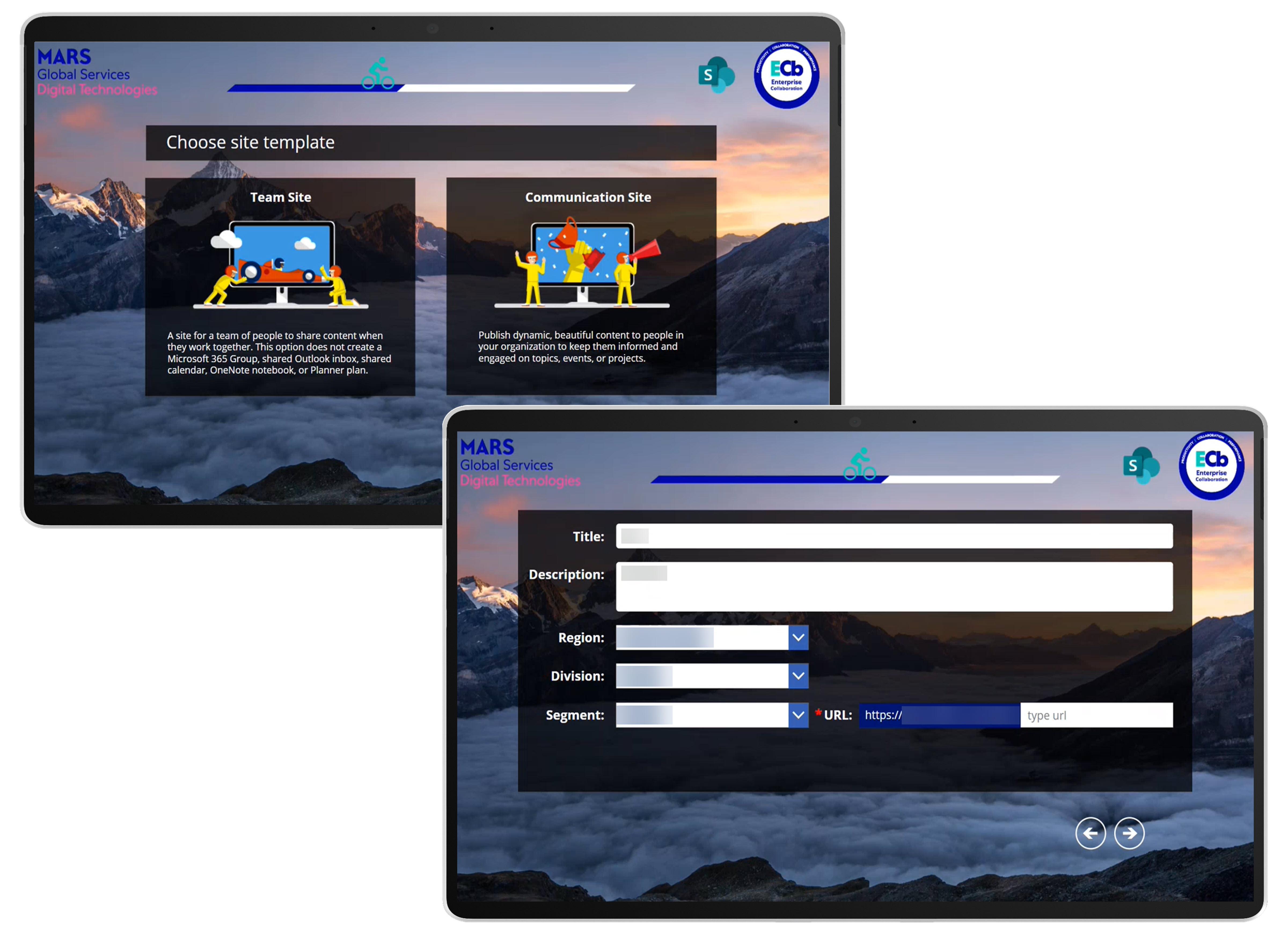 Users launch the canvas app from their intranet to request for a new SharePoint Site to be created for their business.