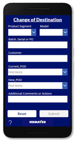 Change of destination for new equipment canvas app
