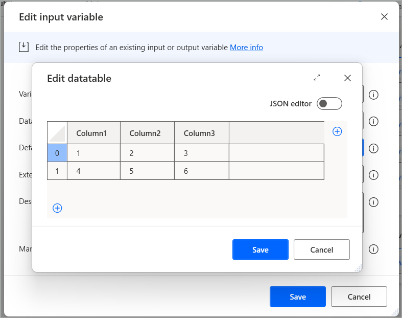UI tool for the default values of input variables