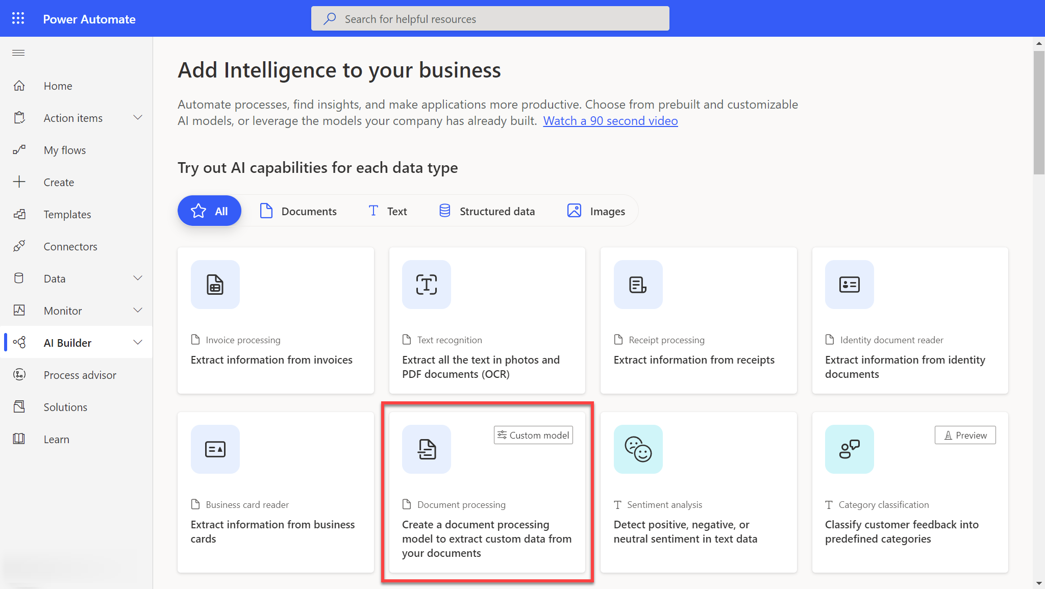 Screenshot of the homepage for AI Builder