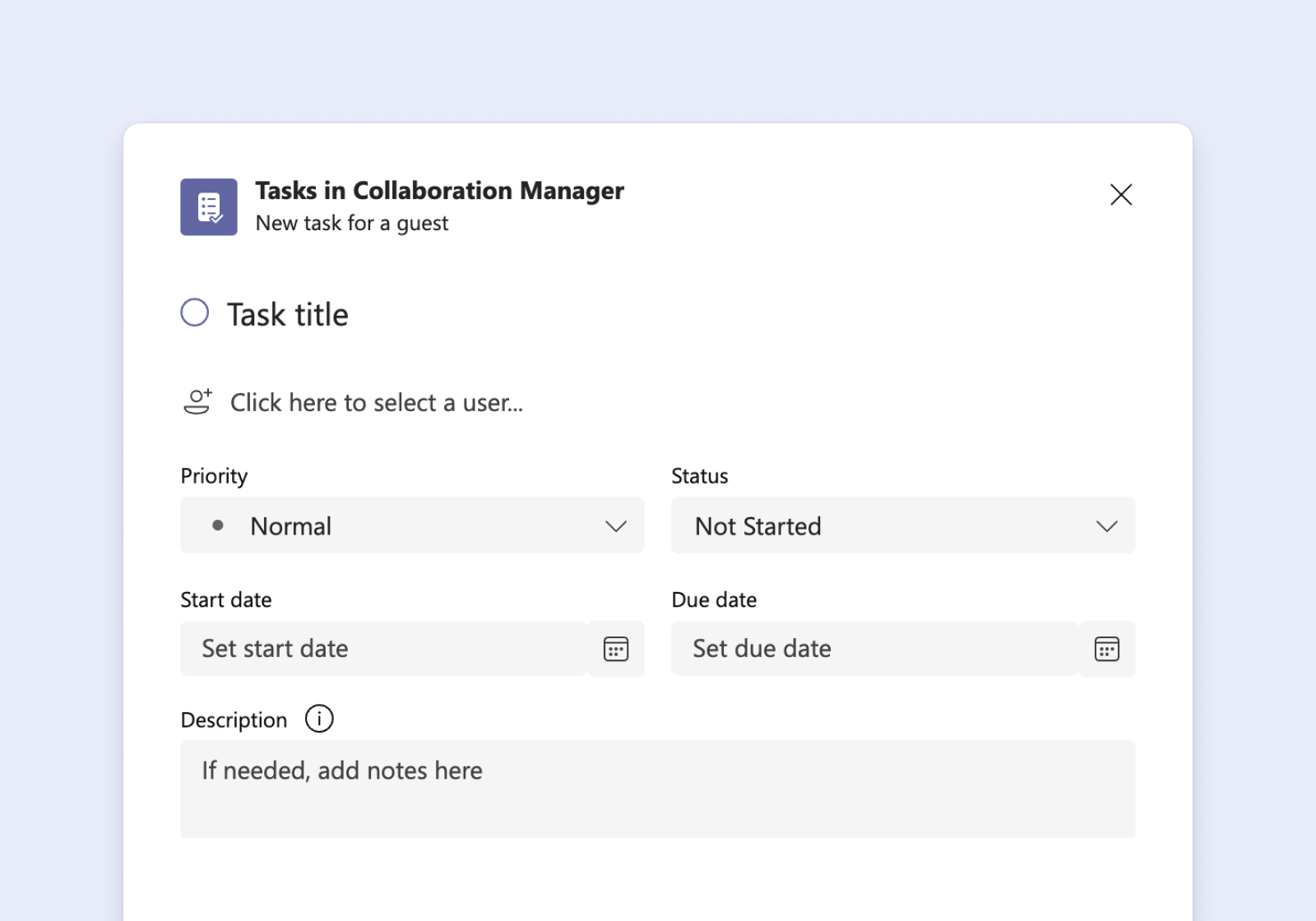 Control experience when creating a task