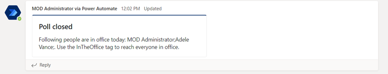 Updated card in Teams